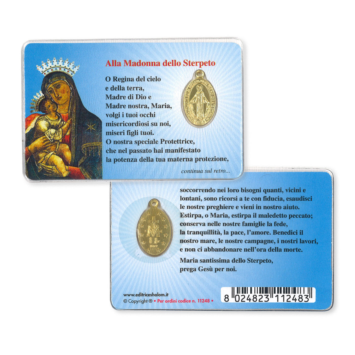 Card plastificata Madonna dello Sterpeto con medaglia Miracolosa e preghiera