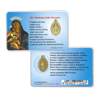 Card plastificata Madonna dello Sterpeto con medaglia Miracolosa e preghiera