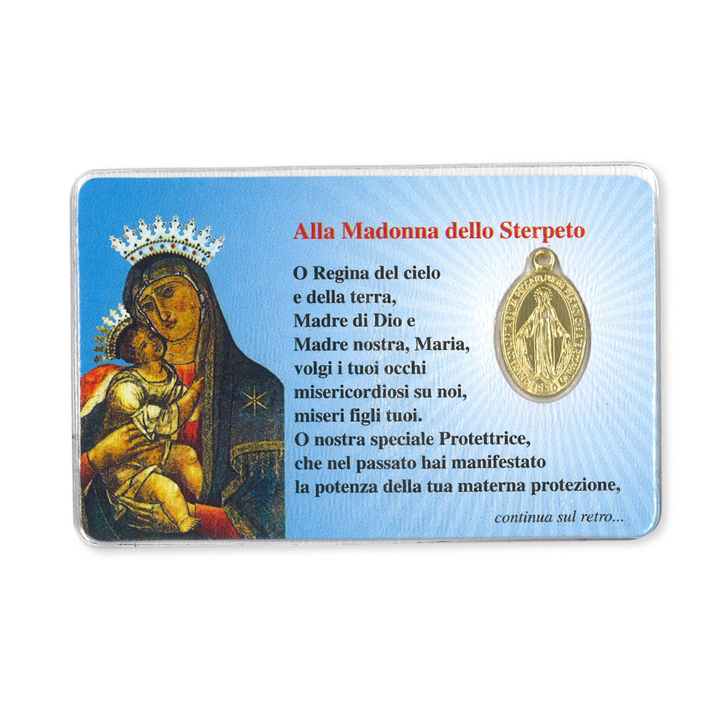 Card plastificata Madonna dello Sterpeto con medaglia Miracolosa e preghiera