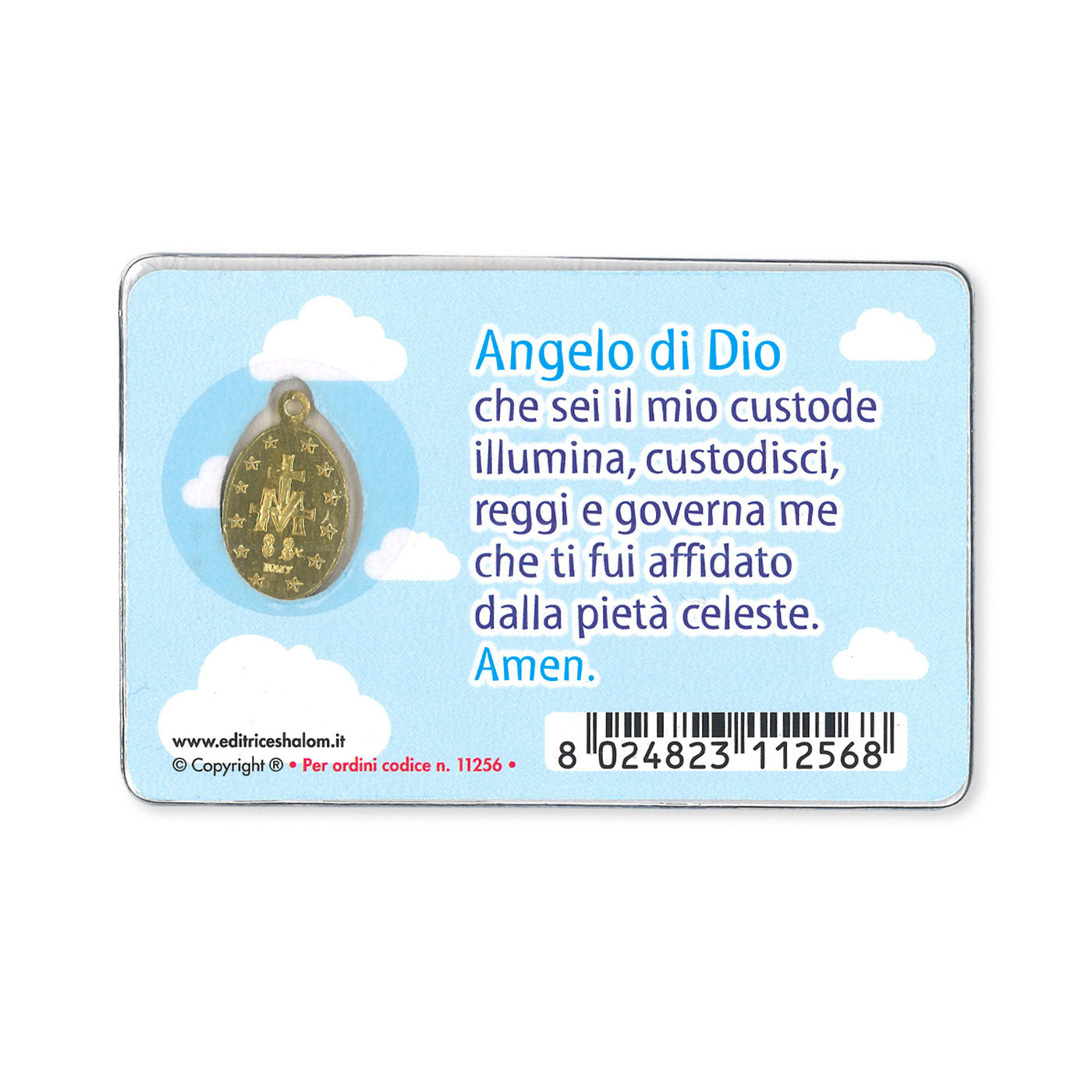 Card plastificata Angelo con medaglia Miracolosa e preghiera