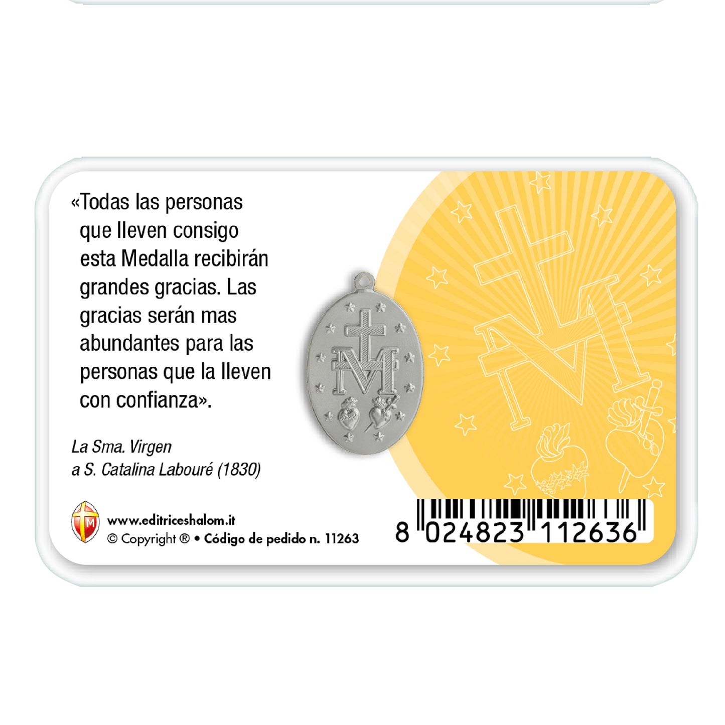 Card plastificata Madonna di Fatima con medaglia Miracolosa e preghiera