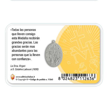 Card plastificata Madonna di Fatima con medaglia Miracolosa e preghiera
