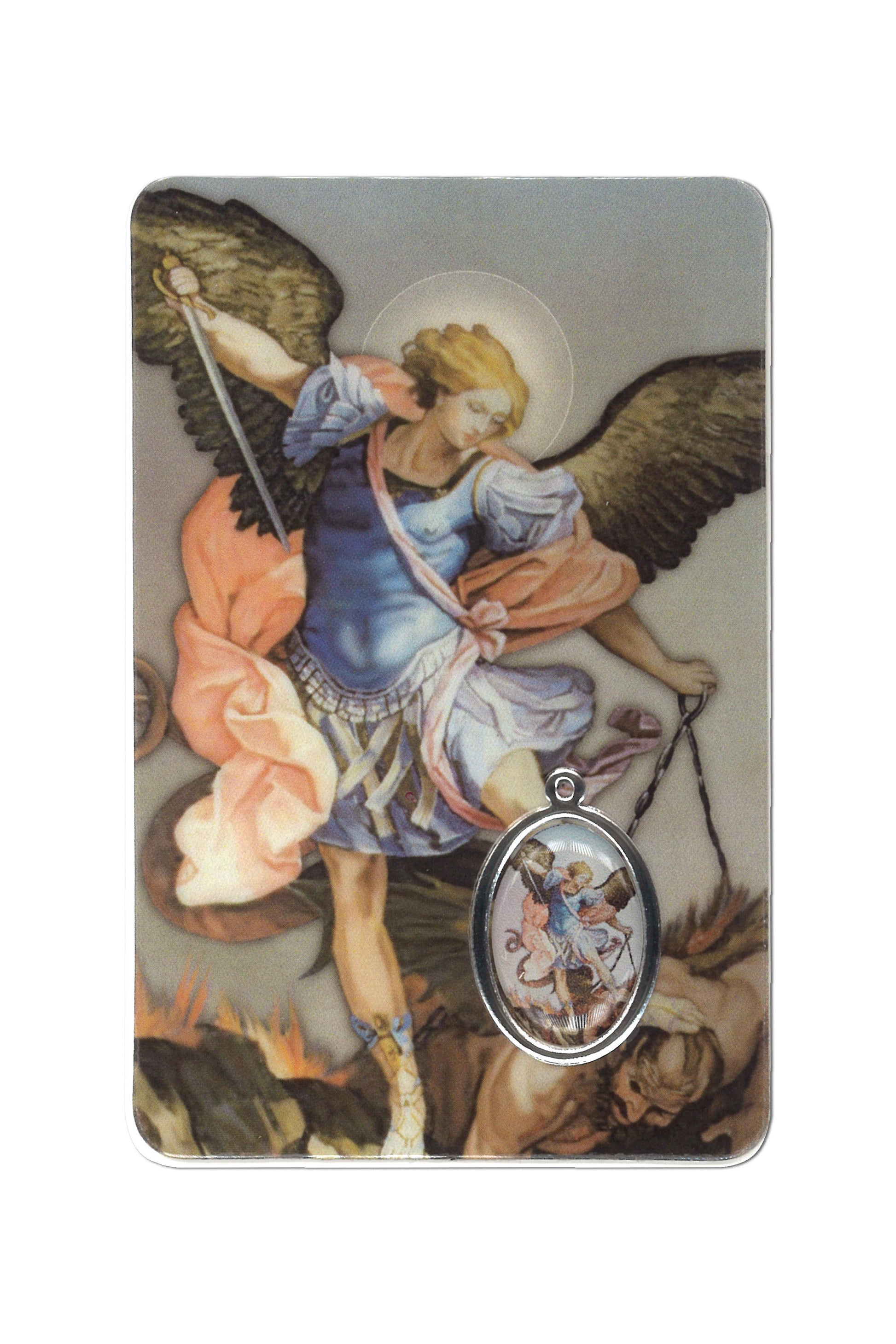 Card plastificata San Michele Arcangelo, da collezione. Dimensioni 5,5x8,5 cm