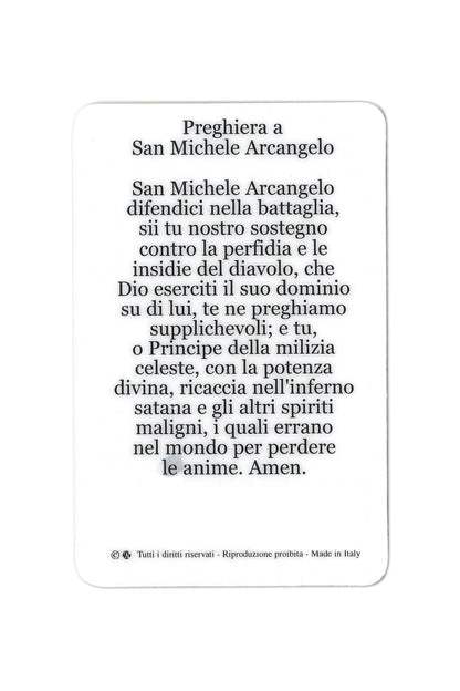 Card plastificata San Michele Arcangelo, da collezione. Dimensioni 5,5x8,5 cm