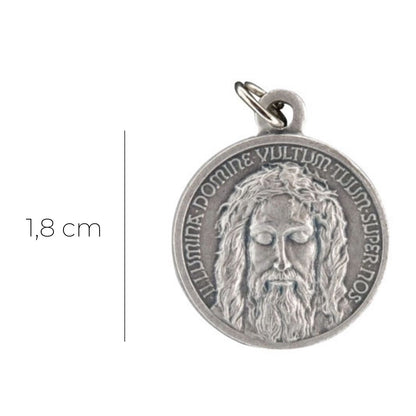 Medaglia Volto santo in ottone argentato. Diametro 1,8 cm