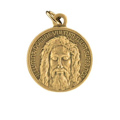 Medaglia Volto santo in ottone dorato. Diametro 1,8 cm