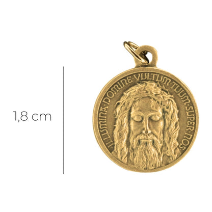 Medaglia Volto santo in ottone dorato. Diametro 1,8 cm