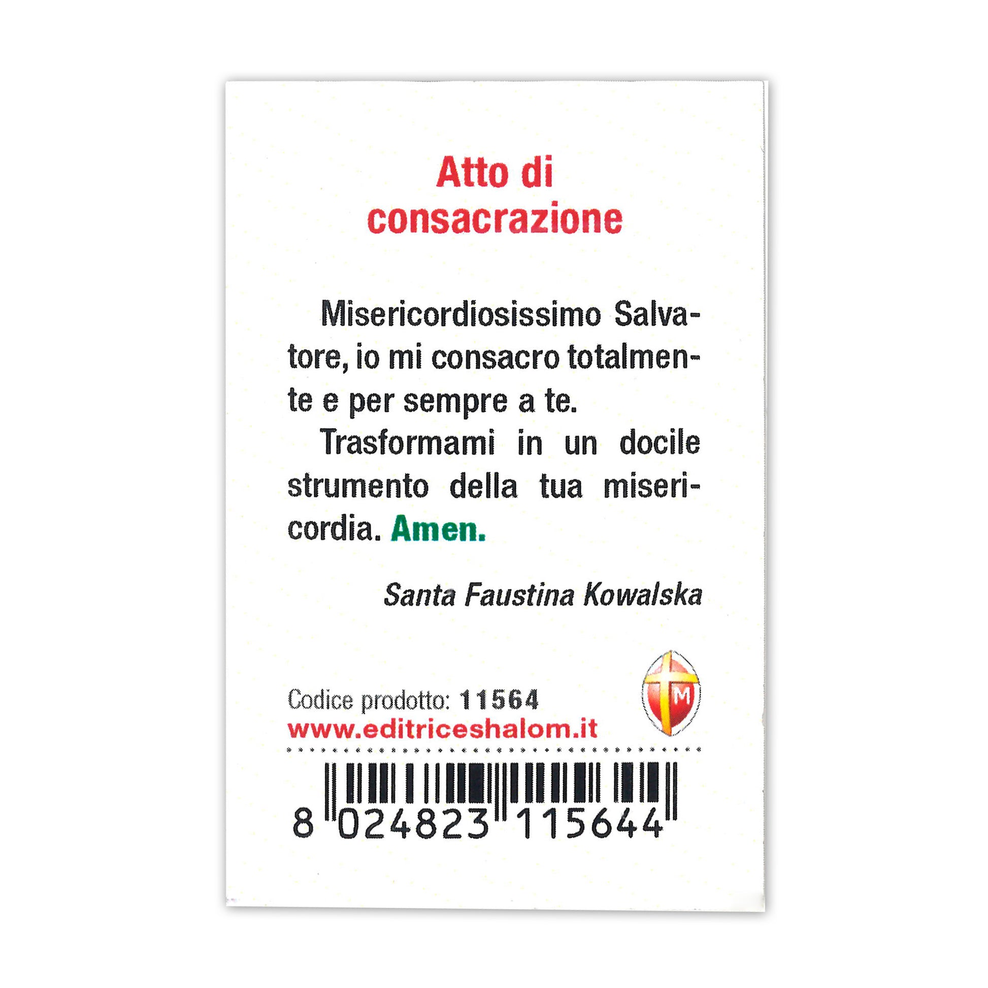 Confezione medaglia smaltata e preghiera - Gesù Misericordioso. Dimensioni 7x5 cm