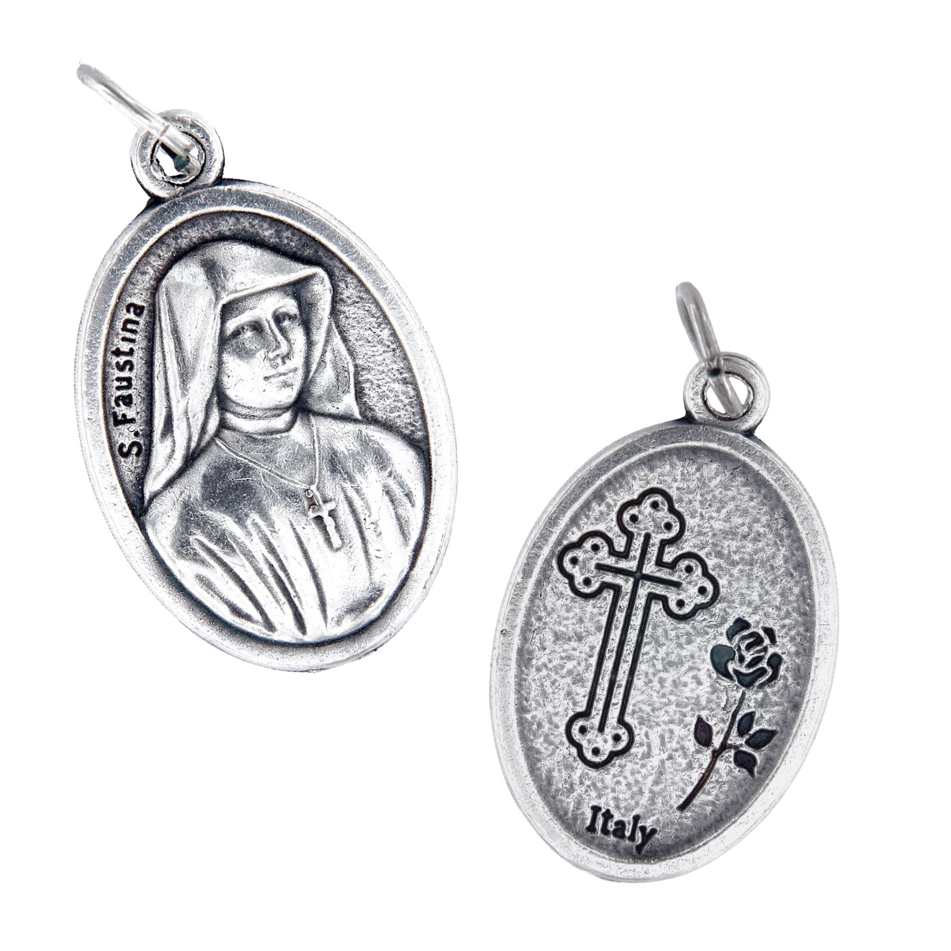Medaglia Gesù Misericordioso e retro S. Faustina, in zama. Altezza 2,2 cm
