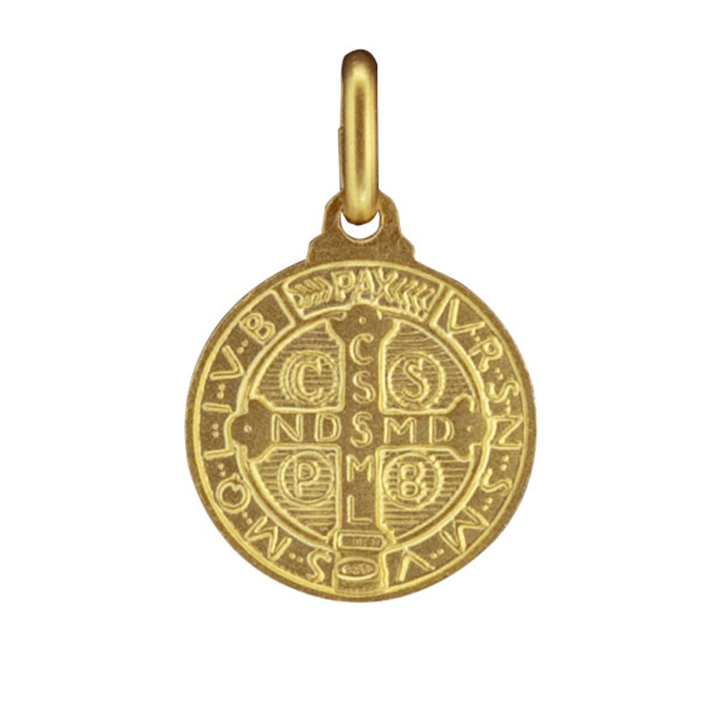 Medaglia San Benedetto in argento 925 bagnata oro. Diametro 1,2 cm