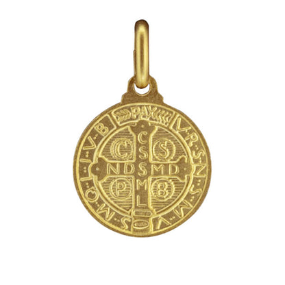 Medaglia San Benedetto in argento 925 bagnata oro. Diametro 1,2 cm