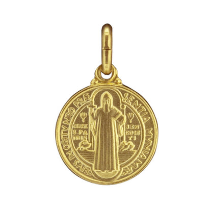 Medaglia San Benedetto in argento 925 bagnata oro. Diametro 1,2 cm