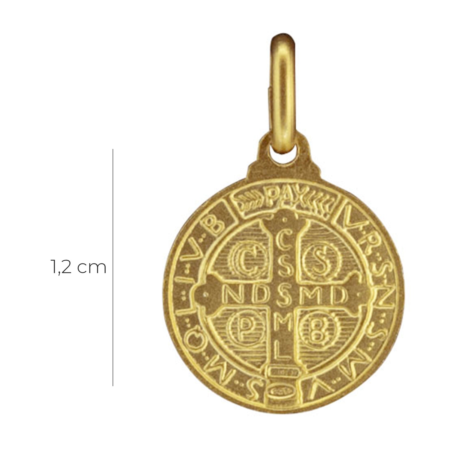 Medaglia San Benedetto in argento 925 bagnata oro. Diametro 1,2 cm