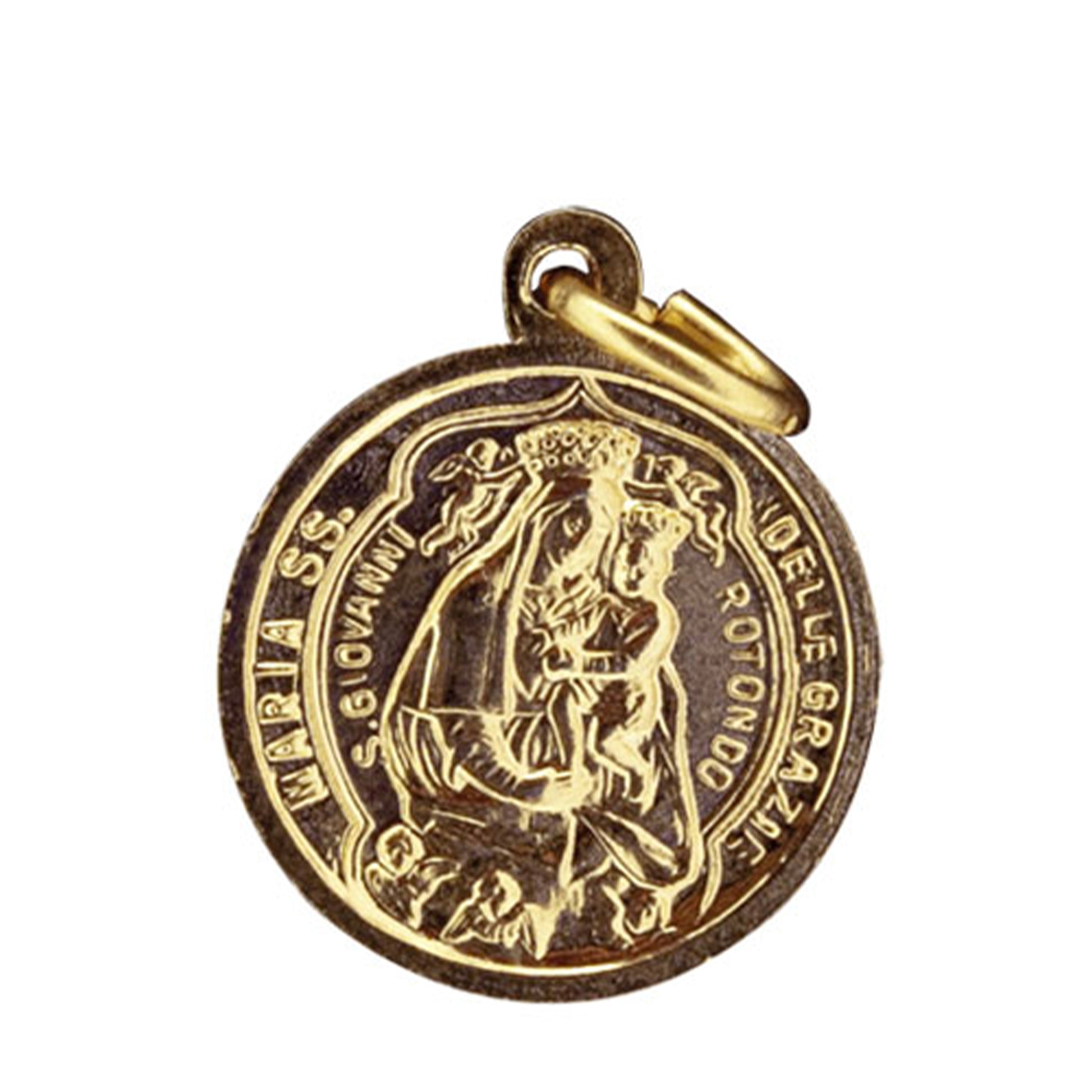 Medaglia San Pio e Madonna delle Grazie in ottone dorato 1,8 cm
