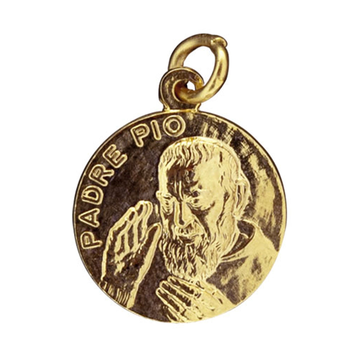 Medaglia San Pio e Madonna delle Grazie in ottone dorato 1,8 cm
