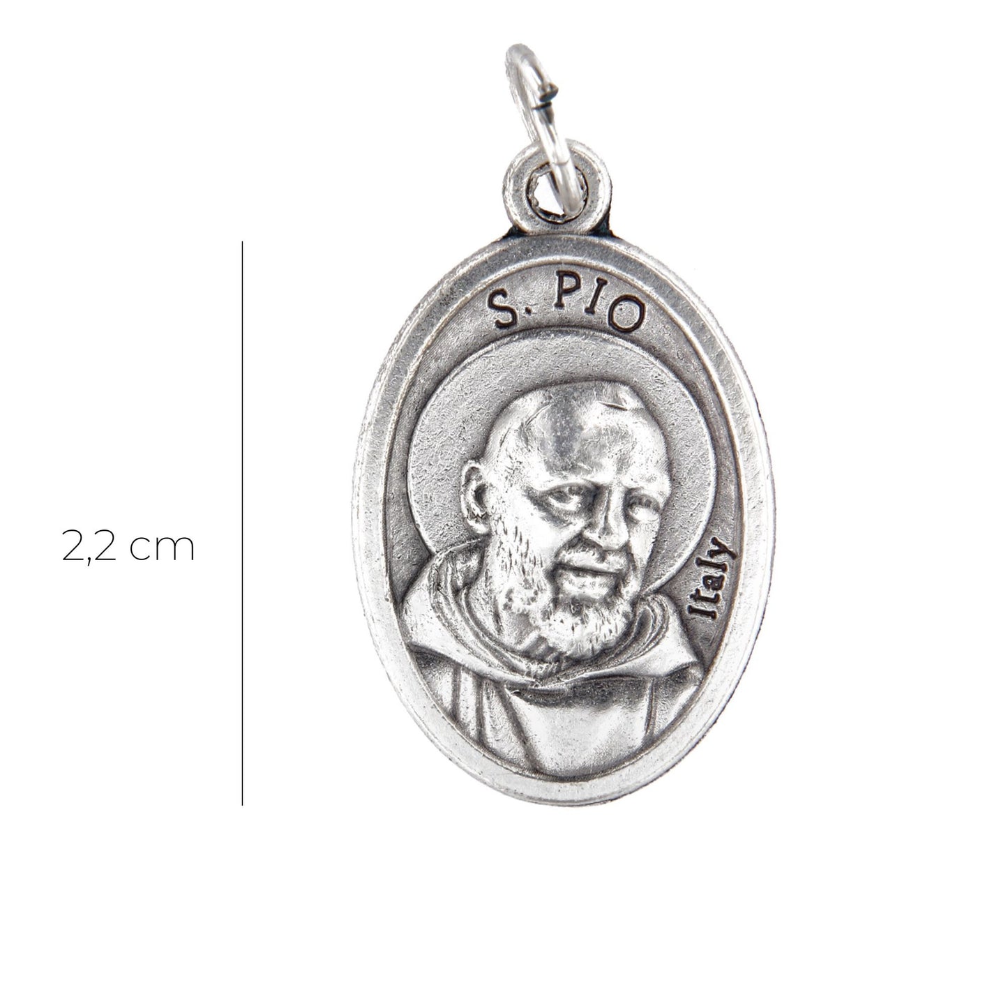 Medaglia San Pio e retro croce, in zama. Altezza 2,2 cm