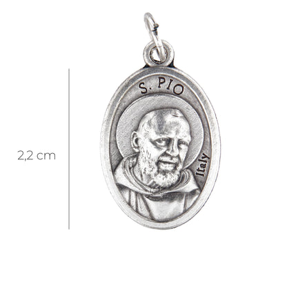 Medaglia San Pio e retro croce, in zama. Altezza 2,2 cm