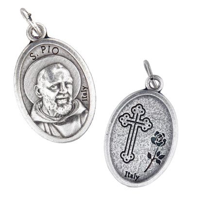 Medaglia San Pio e retro croce, in zama. Altezza 2,2 cm