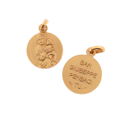 Medaglia San Giuseppe in argento 925 bagnato oro. Diametro 1,4 cm