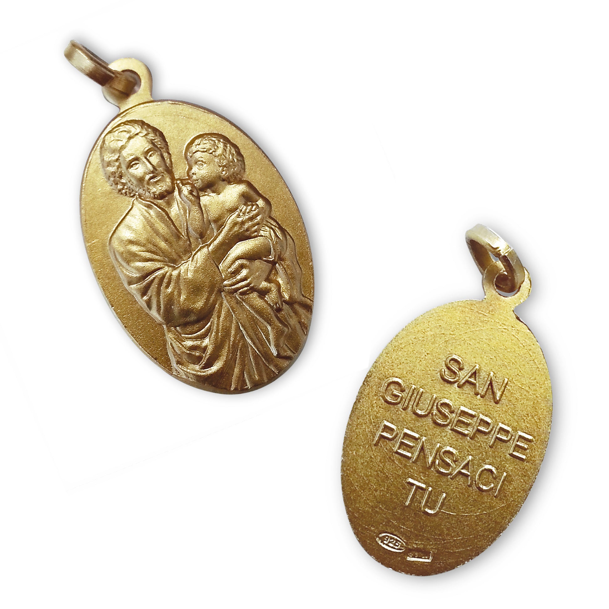 Medaglia San Giuseppe in argento 925 bagnato oro. Altezza 2,2 cm