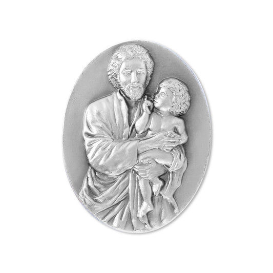 Medaglia targa san Giuseppe in ottone argentato. Altezza 4,8 cm