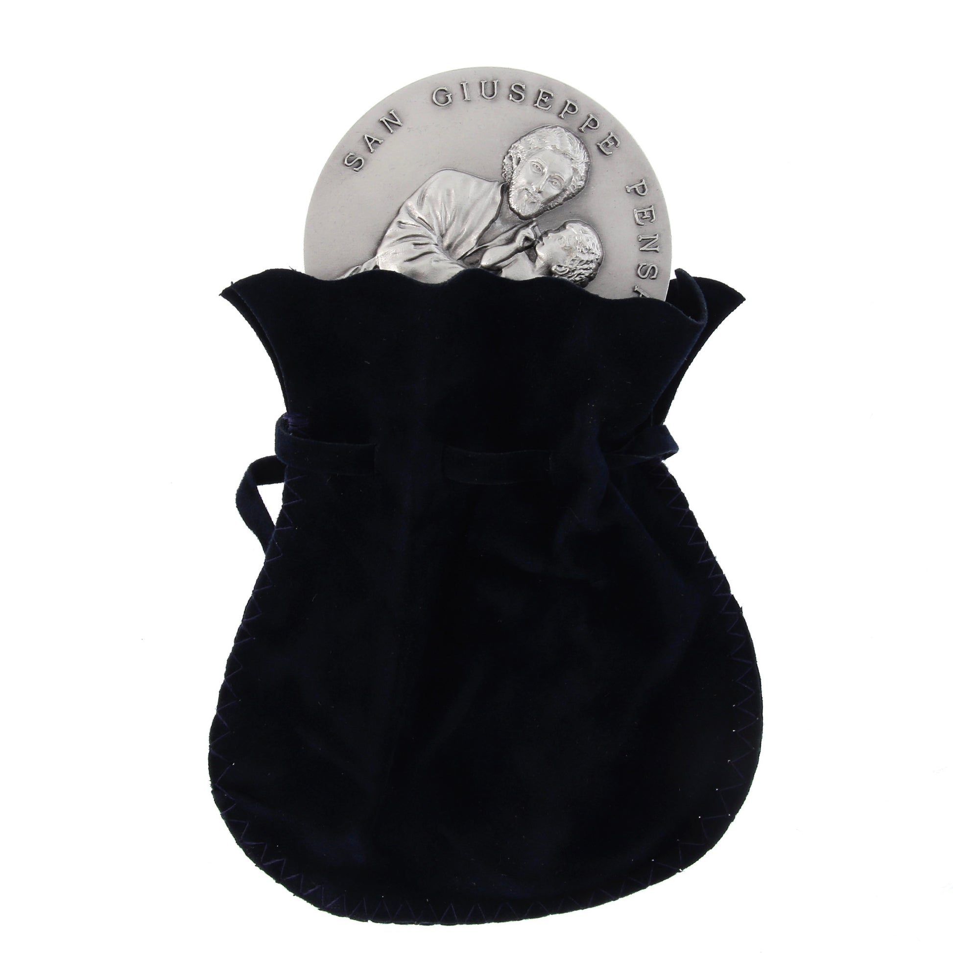 Medaglia San Giuseppe in ottone argentato. Diametro 6 cm