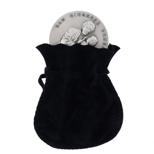 Medaglia San Giuseppe in ottone argentato. Diametro 6 cm