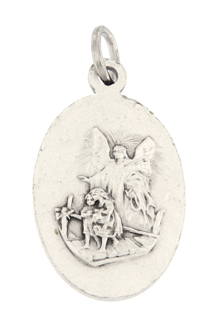 Medaglia san Michele in ottone argentato. Altezza 2,2 cm