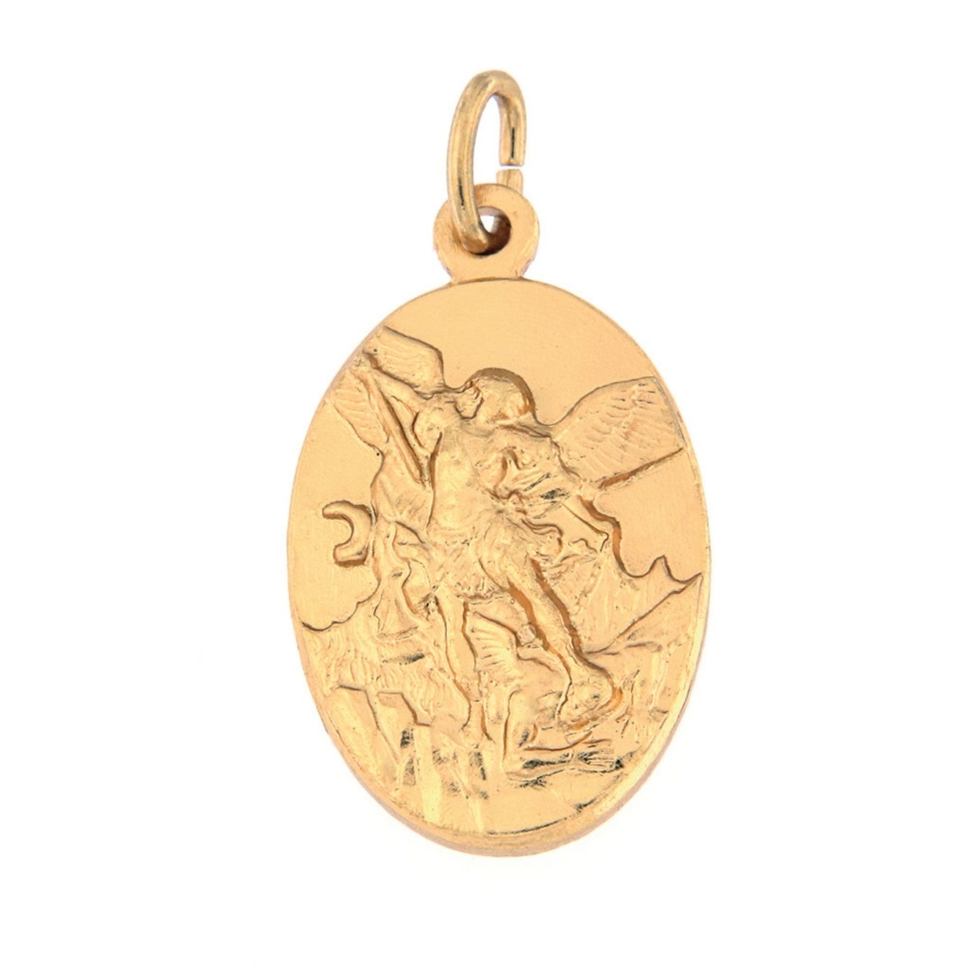 Medaglia san Michele in ottone dorato. Altezza 2,2 cm