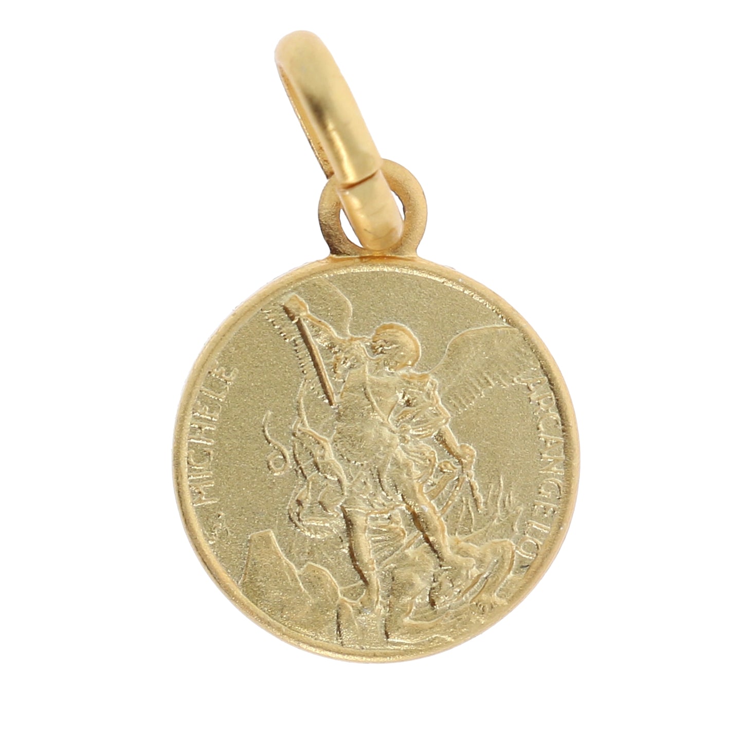 Medaglia san Michele arcangelo in argento 925 bagnata oro. Diametro 1 cm