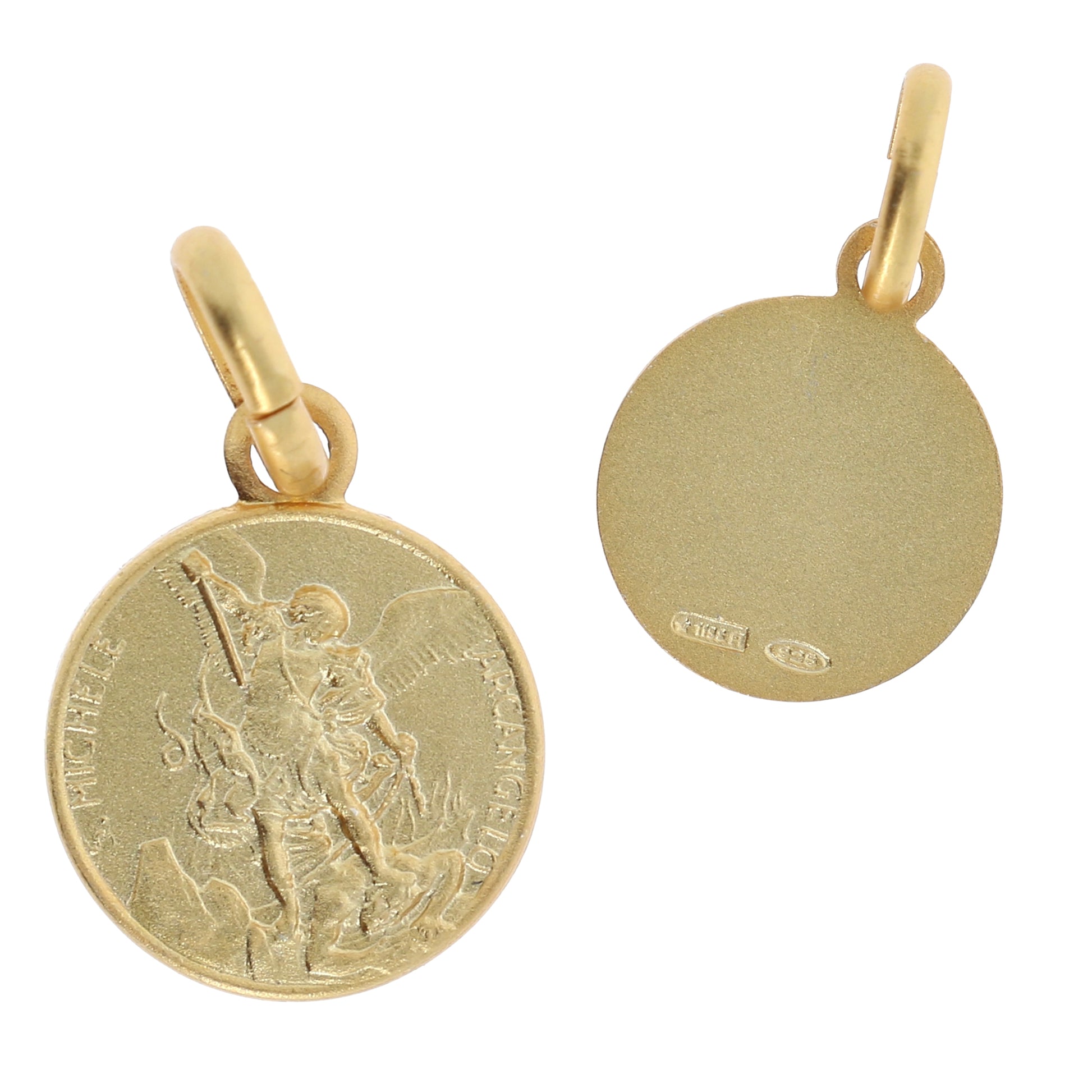Medaglia san Michele arcangelo in argento 925 bagnata oro. Diametro 1 cm