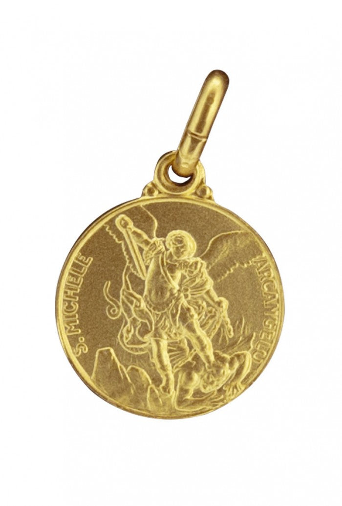 Medaglia san Michele arcangelo in argento 925 bagnata oro. Diametro 1 cm