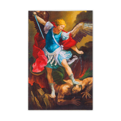 Confezione medaglia smaltata e preghiera - San Michele Arcangelo. Dimensioni 7x5 cm