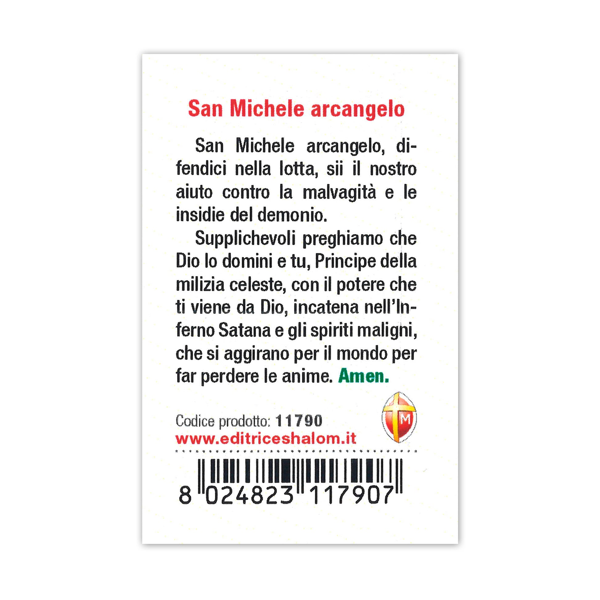 Confezione medaglia smaltata e preghiera - San Michele Arcangelo. Dimensioni 7x5 cm