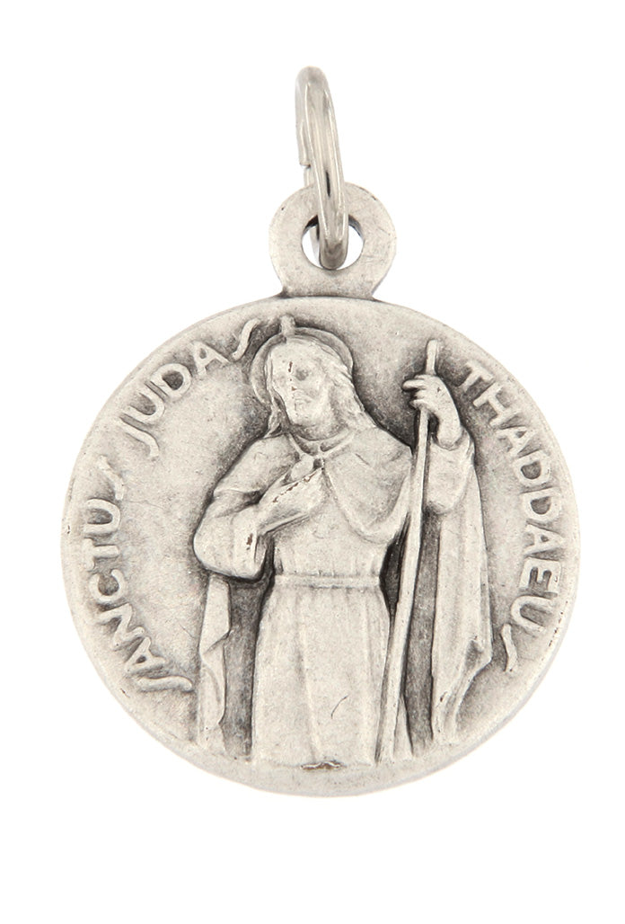 Medaglia san Giuda Taddeo in ottone argentato. Diametro 1,4 cm
