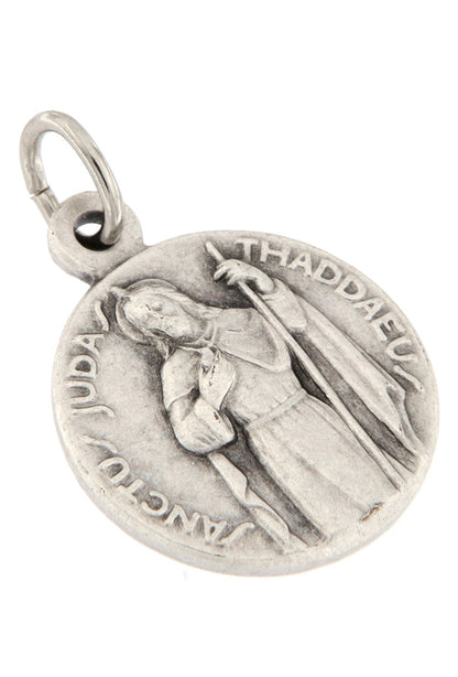Medaglia san Giuda Taddeo in ottone argentato. Diametro 1,4 cm