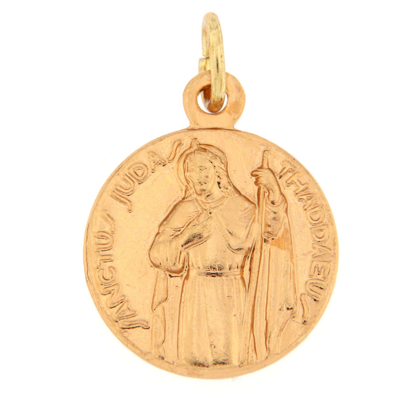 Medaglia san Giuda Taddeo in ottone dorato. Diametro 1,4 cm