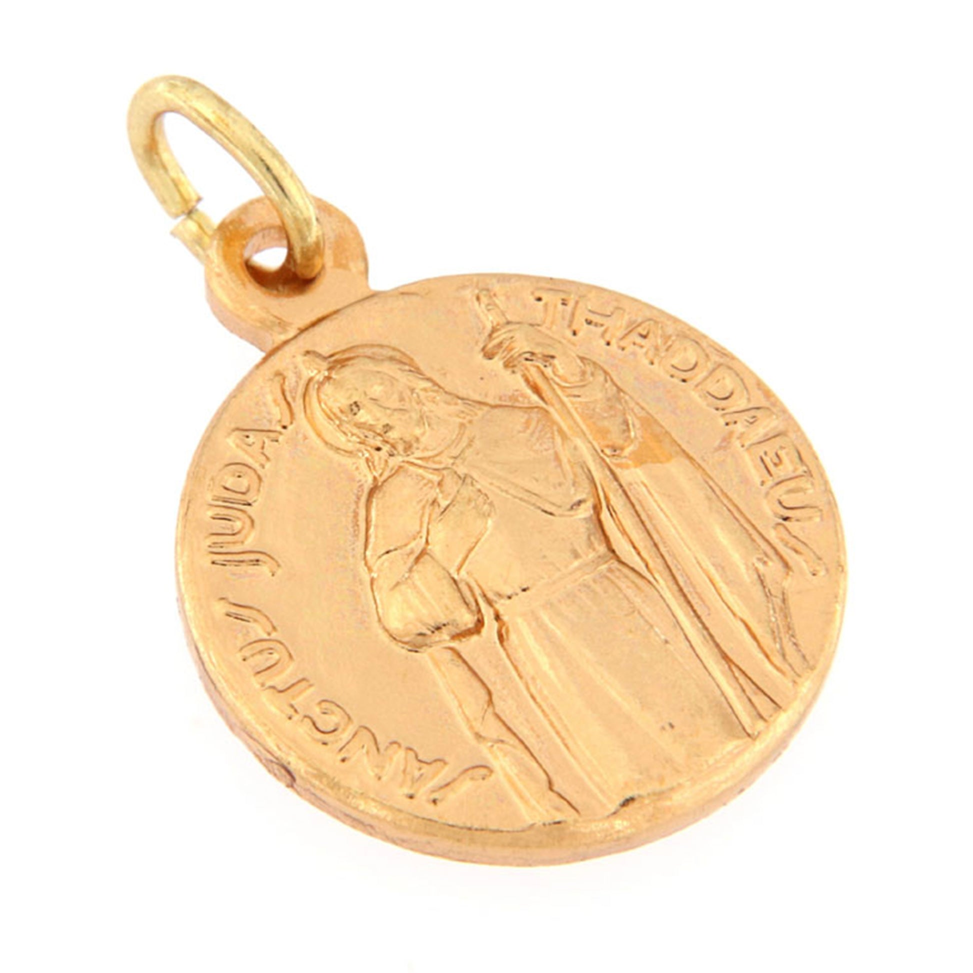 Medaglia san Giuda Taddeo in ottone dorato. Diametro 1,4 cm