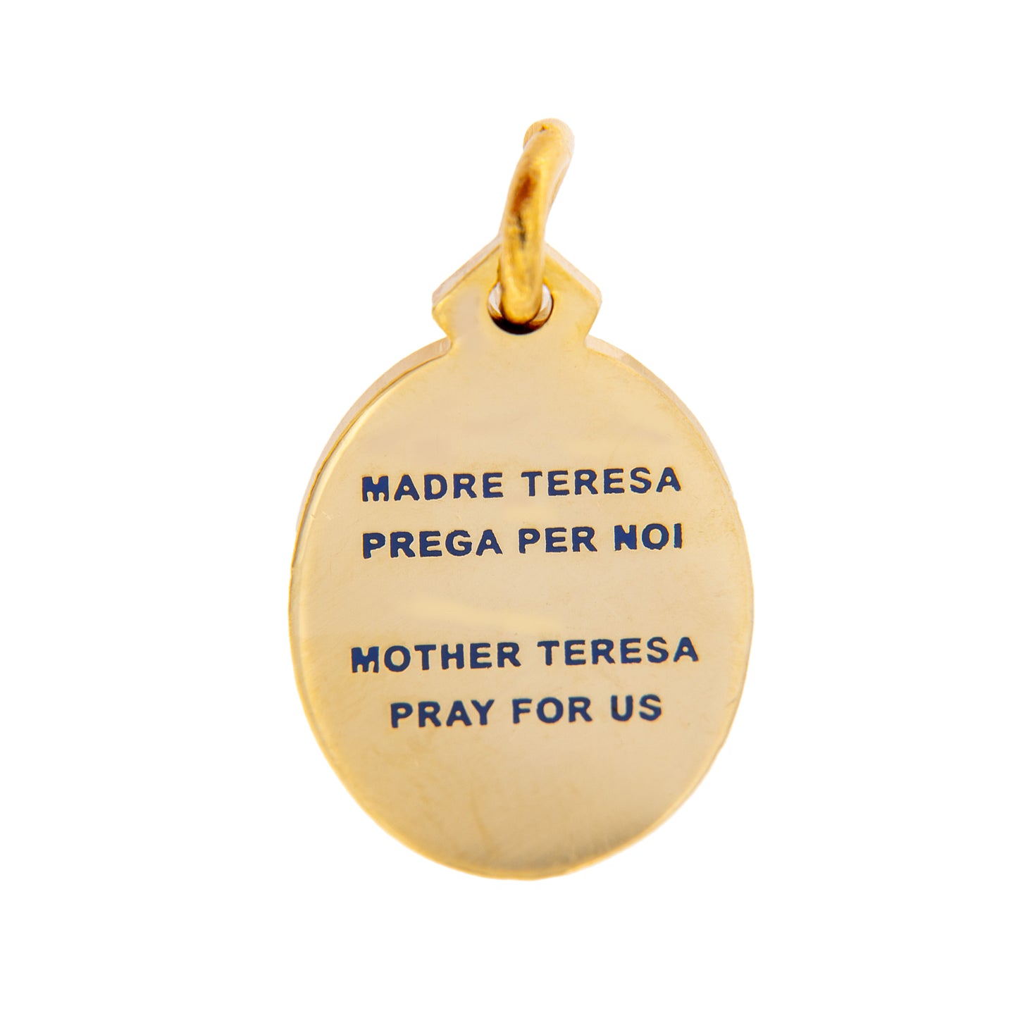 Medaglia madre Teresa in ottone smaltato bagnata oro. Altezza 2 cm