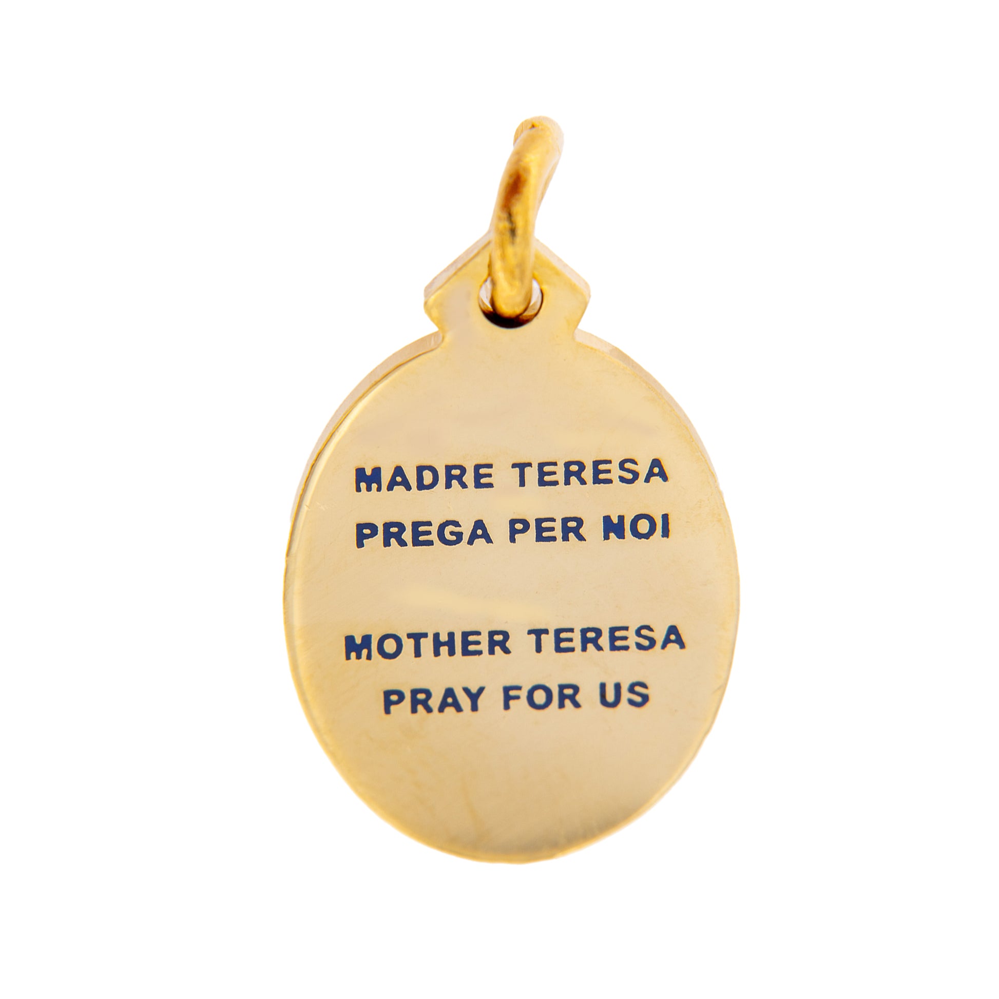 Medaglia madre Teresa in ottone smaltato bagnata oro. Altezza 2 cm