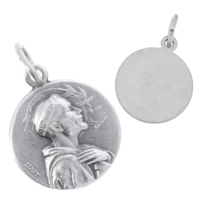 Medaglia san Francesco in ottone argentato. Diametro 1,8 cm