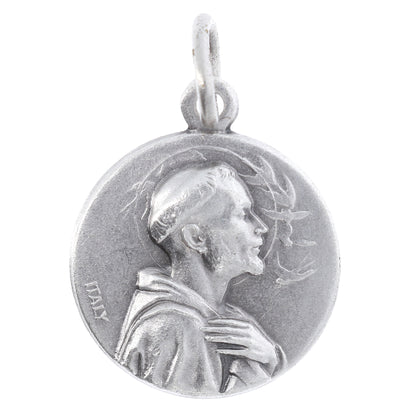 Medaglia san Francesco in ottone argentato. Diametro 1,8 cm