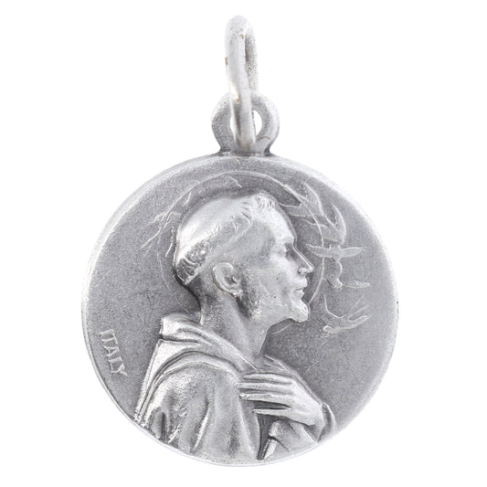 Medaglia san Francesco in ottone argentato. Diametro 1,8 cm