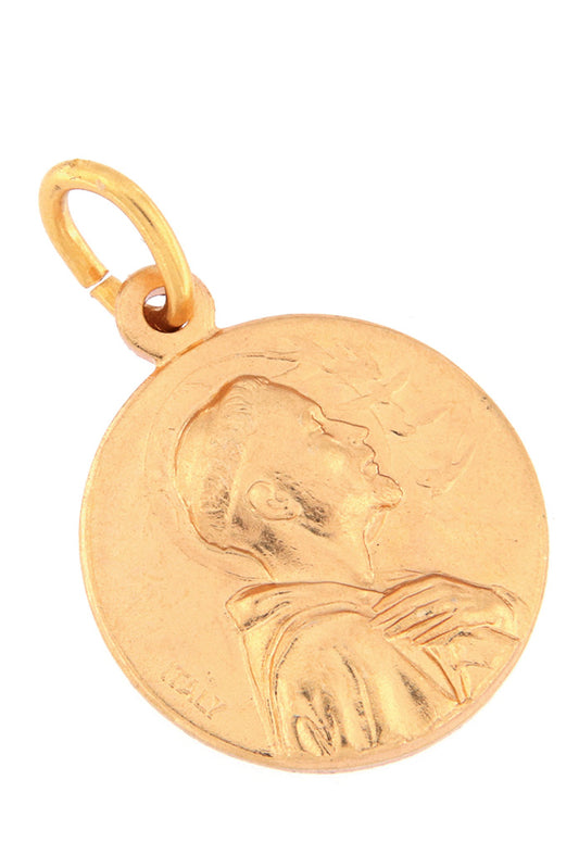 Medaglia san Francesco in ottone dorato. Diametro 1,8 cm
