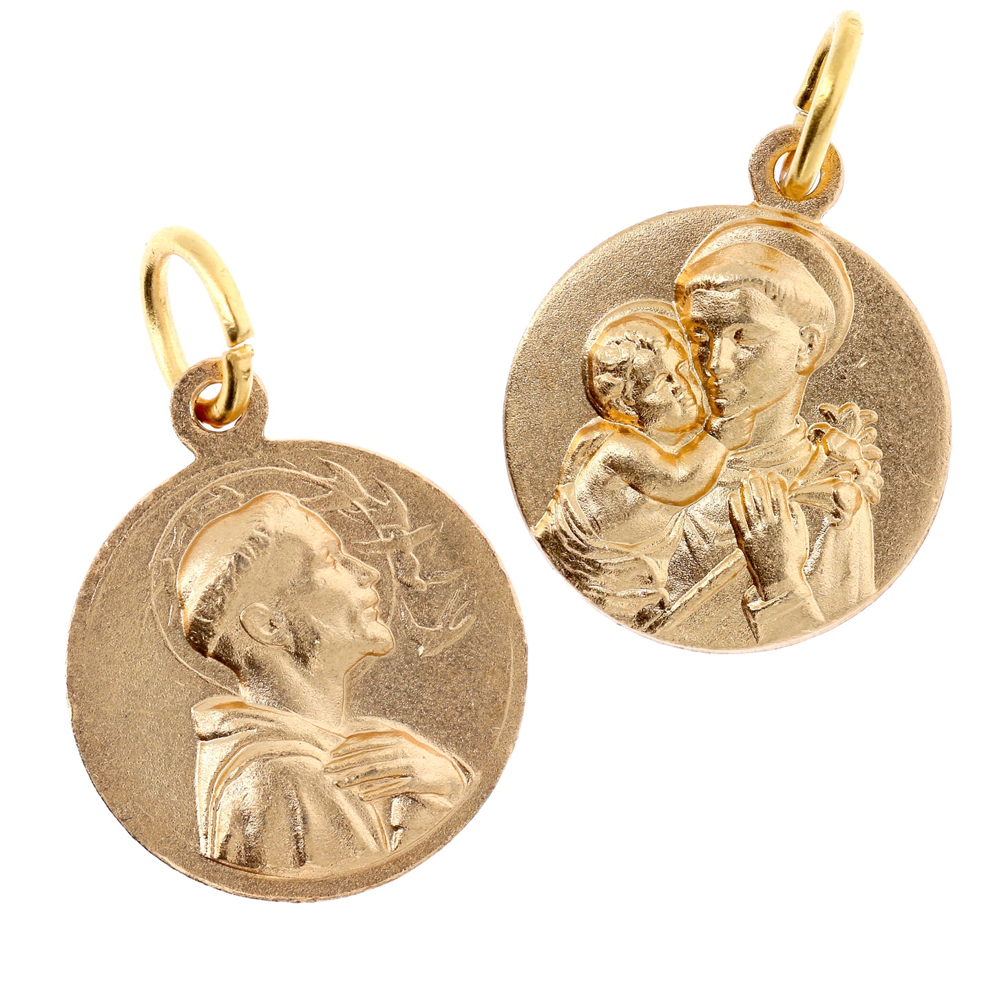 Medaglia san Francesco e sant'Antonio in ottone dorato 1,8 cm