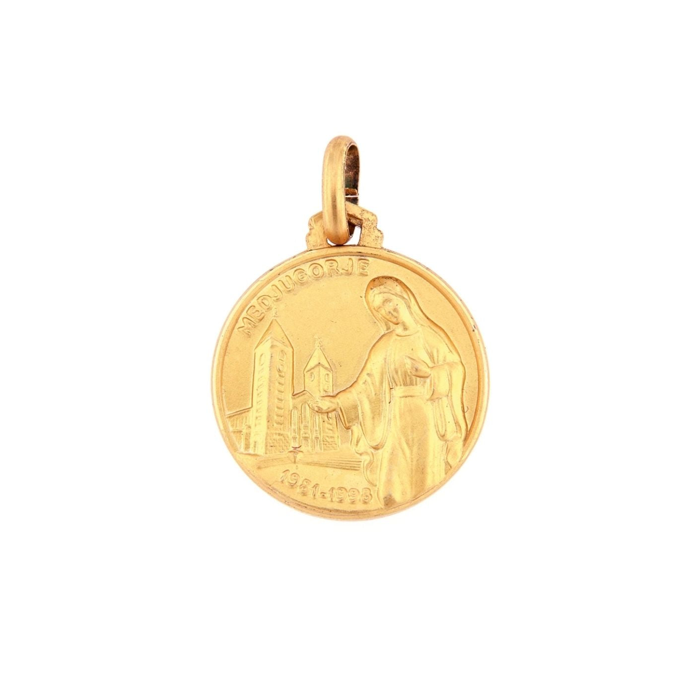 Medaglia Medjugorje in argento 925 bagnata oro. Diametro  1,4 cm