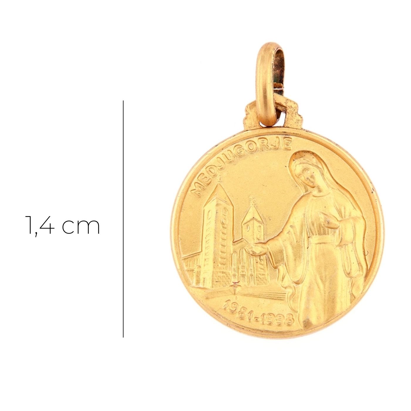 Medaglia Medjugorje in argento 925 bagnata oro. Diametro  1,4 cm