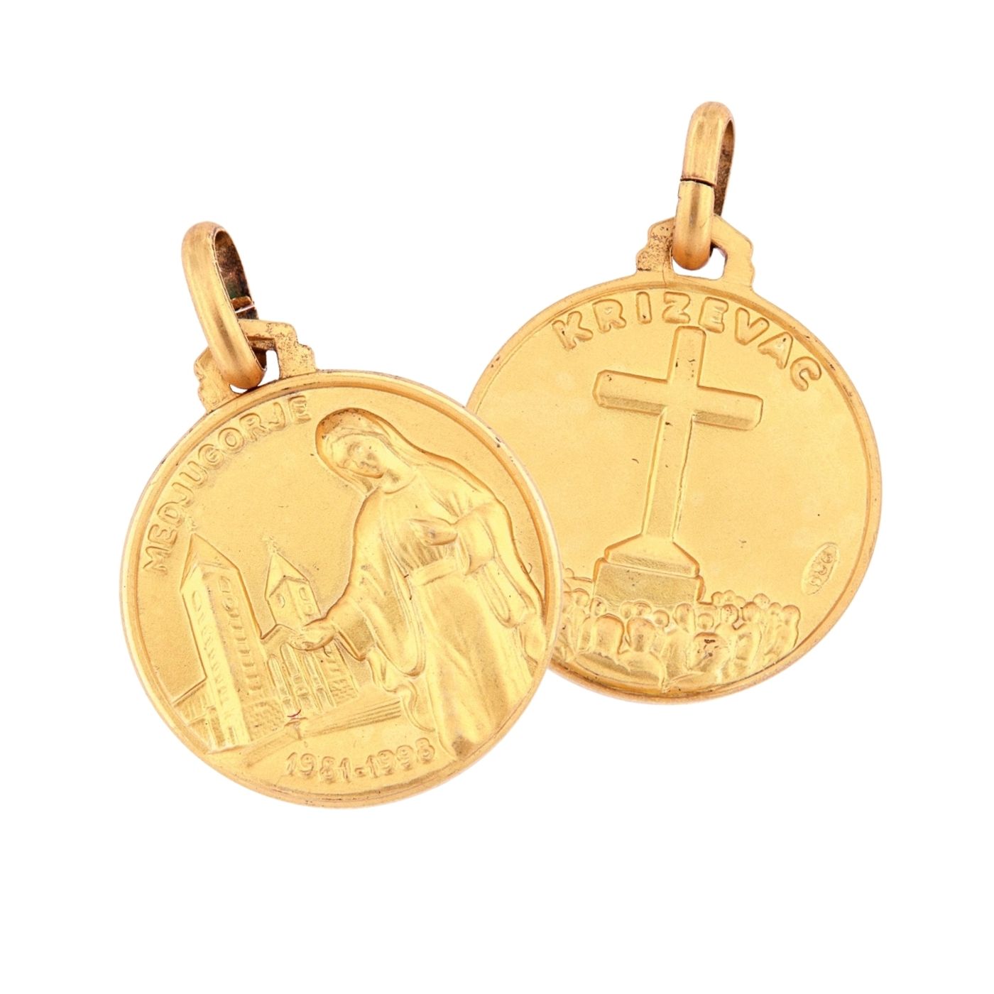 Medaglia Medjugorje in argento 925 bagnata oro.  Diametro  1,6 cm