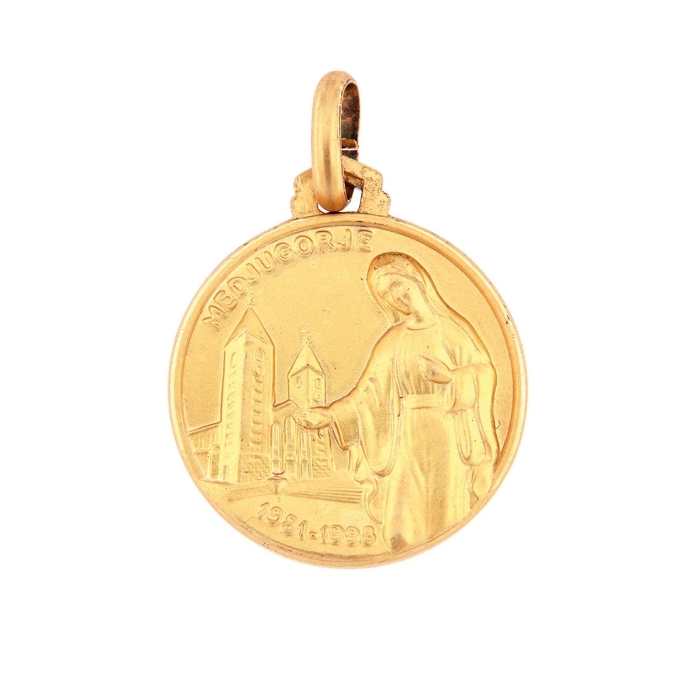 Medaglia Medjugorje in argento 925 bagnata oro.  Diametro  1,8 cm