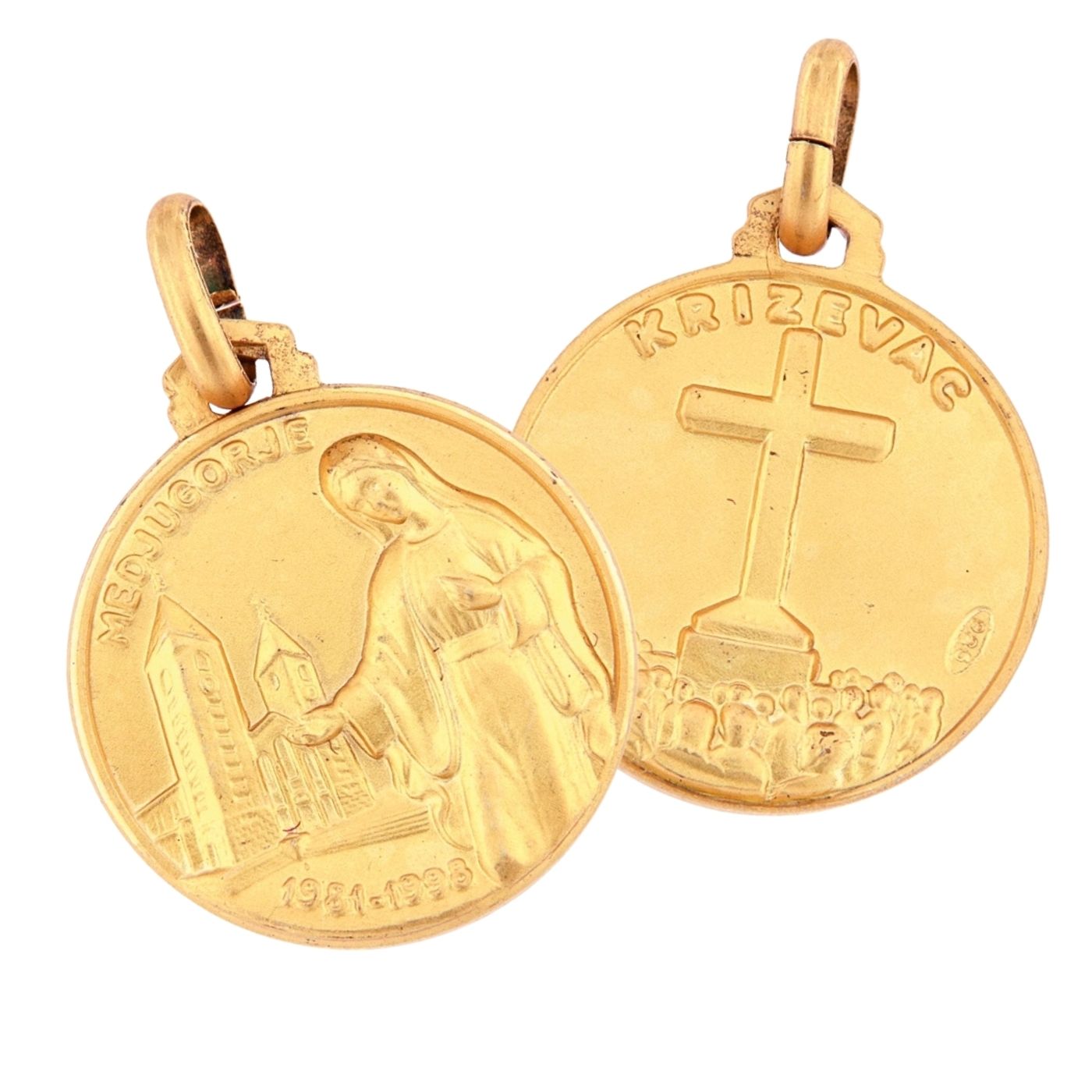 Medaglia Medjugorje in argento 925 bagnata oro.  Diametro  1,8 cm